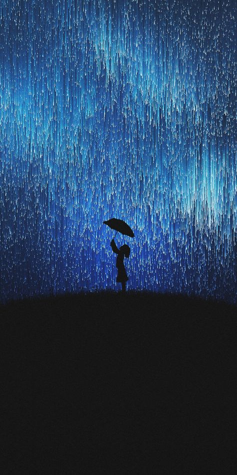 Silhouette, girl in rain, fun, mood, umbrella, 1080x2160 wallpaper In The Rain, The Rain, At Night, Umbrella, Stars, Green, Blue