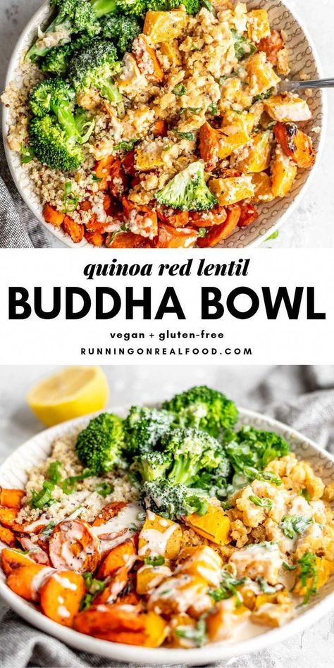 Lentil Quinoa Bowl, Lentil Quinoa, Vegan Buddha Bowl, Vegan Lentil, Rice Recipes For Dinner, Red Lentils, Resep Diet, Quinoa Bowl, Makanan Diet