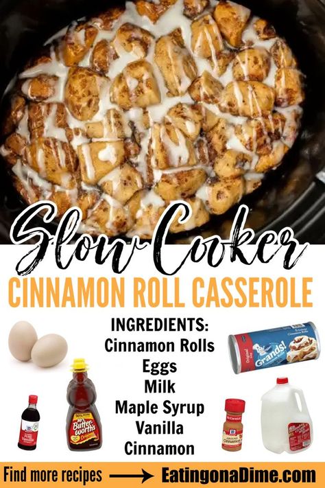 Crock Pot Cinnamon Roll Casserole, Crock Pot Breakfast, Meals Crockpot, Eating On A Dime, Breakfast Crockpot Recipes, Cinnamon Roll Casserole, Slow Cooker Breakfast, Crock Pot Desserts, Crockpot Breakfast