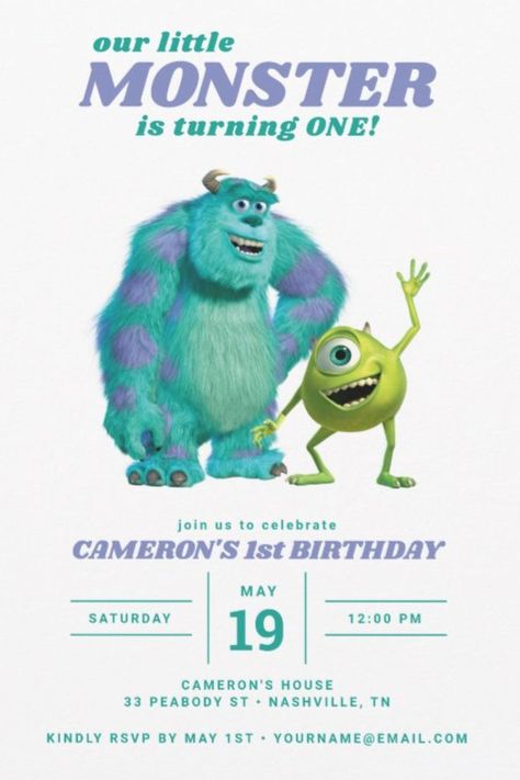 Monsters Inc. 1st Birthday Invitation
Invite all your family and friends to your Baby's First Birthday with these sweet Monsters Inc. invitations. Personalize by adding all your party details! Monsters Inc 1st Birthday, Monsters Inc Invitations, Monsters Inc Baby, Monster 1st Birthdays, Monster Inc Birthday, Boys 1st Birthday Party Ideas, Monster Inc, Baby's First Birthday, Twins 1st Birthdays