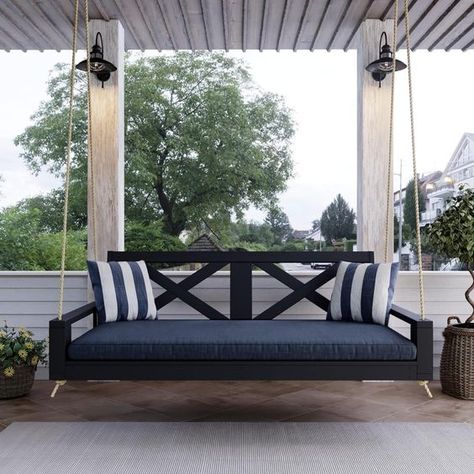 Black Paint, Amish Handcrafted Daybed Style Swing Outdoor Hanging Bed, Daybed Styles, Neoclassical Furniture, Porch Bed, Wood Porch, Porch Swing Bed, Swing Bed, Dream Patio, Dream Life House