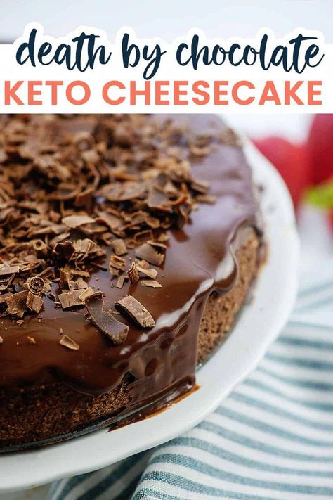 #HealthyAndLowCarbRecipes Chocolate Ganache Topping, Creamy Chocolate Cheesecake, Low Carb Low Fat Recipes, Chocolate Cheesecake Recipes, Chocolate Crust, Lost 100 Pounds, Low Carb Low Sugar, Best Low Carb Recipes, Keto Cake