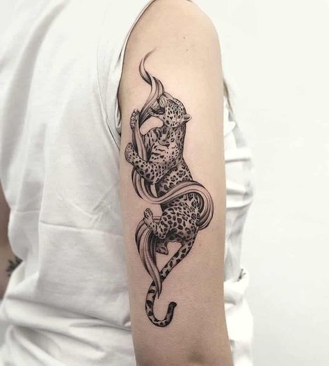 Top 73 Best Jaguar Tattoo Ideas - [2021 Inspiration Guide] Top Of Bicep Tattoo, Leapord Tattoo Ideas, Jaguar Tattoo Ideas, Jaguar Tattoo, Leopard Tattoos, Tattoo Animal, Panther Tattoo, Western Tattoos, Shoulder Tattoos For Women