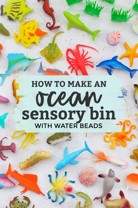 How to Make an Ocean Sensory Bin with Water Beads - My kids LOVE this water beads sensory bin! Learn how to prep water beads + how we play with them + how to create your own sensory bin. // water beads sensory kit // ocean activities for kids // sensory play ideas // ideas for kids #sensoryplay #ocean #ideasforkids #kidsactivities #waterbeads Ocean Activities For Kids, Ocean Sensory Bin, Ocean Sensory, Sensory Play Ideas, Sensory Kits, Kids Sensory Play, What Is Water, Lakeshore Learning, Ocean Activities