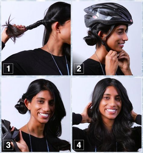 10+ Easy Helmet-Friendly Hairstyle Tutorials For Looking Stylish When Cycling Motorcycle Hairstyles, Helmet Hair, Biker Shorts Outfit, Hairstyle Tutorials, Cycling Tips, Mountain Bike Shoes, Commuter Bike, Cycling Gear, Motorcycle Style