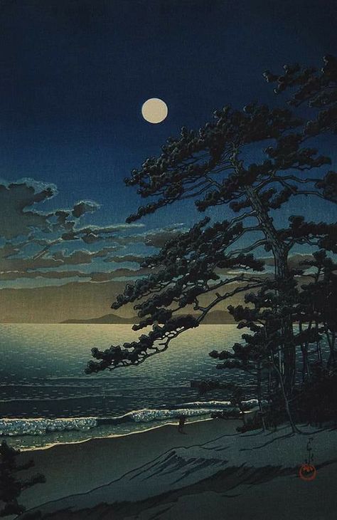 Kawase Hasui, Moon Beach, Japanese Art Prints, Japon Illustration, Japanese Woodblock Printing, Japanese Aesthetic, Japanese Painting, Naive Art, Japan Art