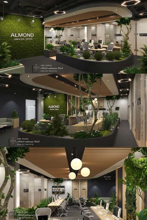 Modern Biophilic Office Design, Green Office Interior, Architecture Office Interior Design, Office Cafe Design, Biophilic Office Design, Sustainable Office Design, Restaurant Cafe Design, Green Office Design, Coworking Design