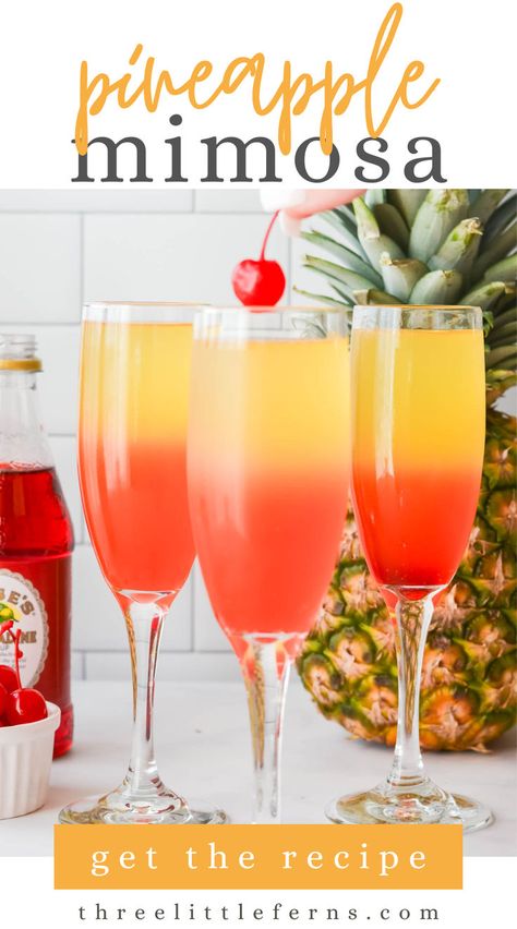 Elevate your brunch with the ultimate Pineapple Mimosa recipe—a refreshing and bubbly cocktail that combines the tropical sweetness of pineapple with the classic elegance of Prosecco. Pineapple Mimosa Recipe, Pineapple Mimosa, Classic Mimosa, Prosecco Drinks, Breakfast Cocktails, Mimosa Recipe, Cocktail Drinks Alcoholic, Happy Drink, Brunch Drinks