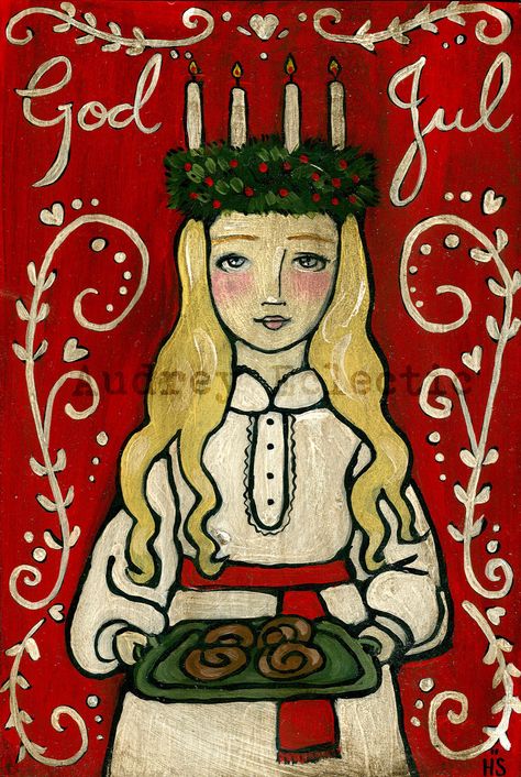 PRINT St. Lucia swedish Christmas God Jul. $18.00, via Etsy. Santa Lucia Day, St Lucia Day, Swedish Traditions, Swedish Christmas, Nordic Christmas, Santa Lucia, Christmas Paintings, Scandinavian Christmas, St Lucia