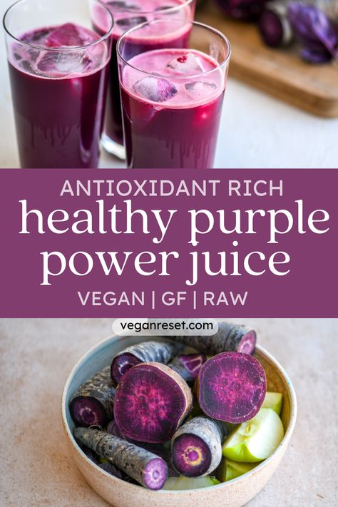 🎉💜 Purely purple and perfectly delightful! Unveil the magic of this 4-Ingredient Purple Juice! 🍹🌿 Bursting with health and hydration benefits, this antioxidant-rich elixir is sure to become a new favorite. Savor the joy of juicing with this simple, scrumptious blend. Ready to start juicing? 🌟 Click to get the full recipe! 💫 Purple Sweet Potato Juice, Iron Boosting Juice Recipes, Fall Juice Recipes, Purple Juice Recipe, Juicer Pulp Recipes, Liver Cleanse Juice, Morning Juice, Juicy Juice, Healthy Juice Recipes