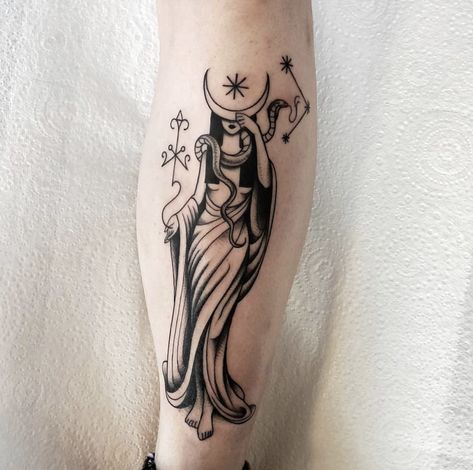 Fine Line Witch Tattoo, Priestess Tattoo, Hekate Tattoo, Hecate Tattoo, Dr Tattoo, Tarot Tattoo, Horoscope Tattoos, Planet Tattoos, Witch Tattoo