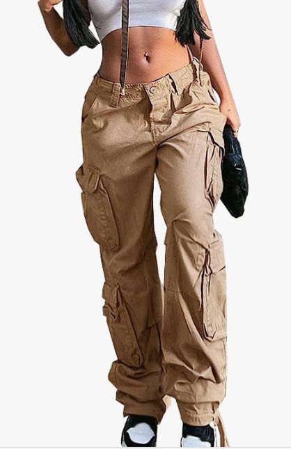 High Waist Baggy Cargo Jeans for Women Flap Pocket Relaxed Fit Straight Wide Leg Y2K Fashion Jeans Denim Cargo Pants, Baggy Cargo Pants, Khaki Fashion, Beige Style, Baggy Pants, Baggy Pant, Women Cargos, Cargo Pants Women, Hip Hop Fashion