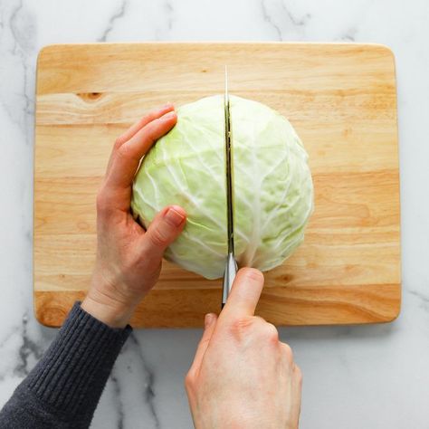 How to Cut Cabbage Skillet Cabbage, How To Shred Cabbage, How To Cut Cabbage, Cabbage Wraps, Types Of Cabbage, Bacon Fried Cabbage, How To Cut Onions, Cabbage Steaks, Cabbage Head