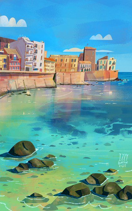 Izzy Burton, Animation Portfolio, Shadow Illustration, School Friend, Sea Illustration, School Illustration, Building Illustration, Perspective Art, Ocean Landscape