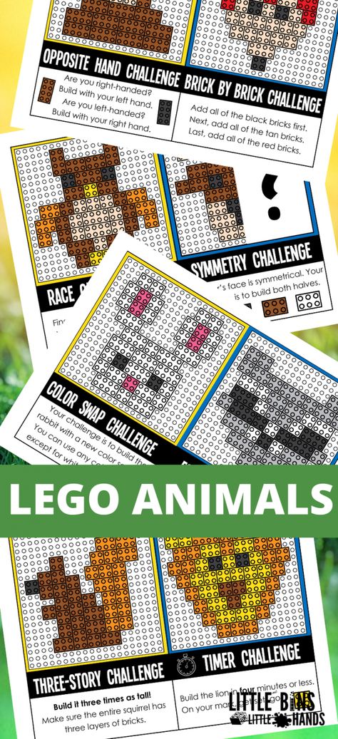 FREE LEGO Animal Challenge Cards for Fun Building! Lego Challenge Ideas, Lego Stem Activities, Lego Patterns, Lego Stem, Mystery Puzzles, Printable Lego, Lego Tutorials, Lego Camp, Lego Challenge