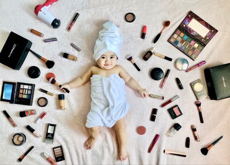 #MakeupPhotoshoot Baby Makeup Photo Shoot, 5 Month Baby, Makeup Themes, Baby Makeup, Baby Birthday Photoshoot, 4 Month Baby, Monthly Baby Photos, Baby Shoot, Poses Women