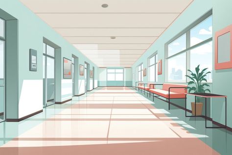 Architecture building corridor painting. AI generated Image by rawpixel. | premium image by rawpixel.com / Sasi Hospital Background Drawing, Corridor Painting, Hospital Illustration, Hospital Hallway, Hospital Corridor, Building Vector, Hospital Building, Hospital Interior, Background Drawing