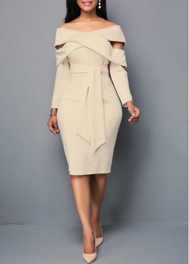 a424ed4bd3a7d6aea720b86d4a360f75 Long Sleeve Sheath Dress, Fashion Dresses Online, Beige Dress, Club Party Dresses, Khaki Dress, Patchwork Dress, Style Elegant, Coco Chanel, Belted Dress