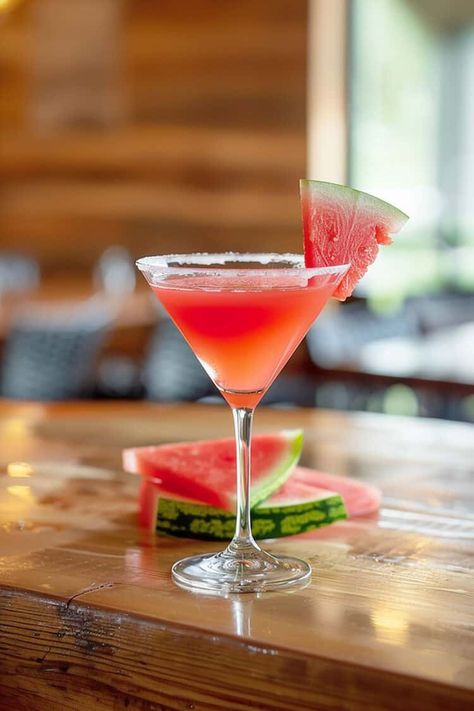 The Watermelon Martini Recipe Watermelon Martini Vodka, Fun Martinis, Summer Martini Recipes, Watermelon Martini Recipe, Vodka Martini Recipes, Margarita Truck, Summertime Cocktails, Watermelon Martini, Summertime Cocktail