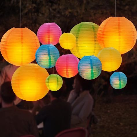 DazzLiteer 12pcs Colorful Paper Lanterns with LED Light, Decorations Round Hanging Paper Lantern Lamps for Birthday, Wedding, Party, Home Decorations (Size of 8”, 10”, 12”) - Amazon.com Hanging Paper Lanterns, Colorful Paper, Lantern Lamp, Paper Lantern, Lanterns Decor, Paper Lanterns, Home Decorations, Graduation Party, Light Decorations