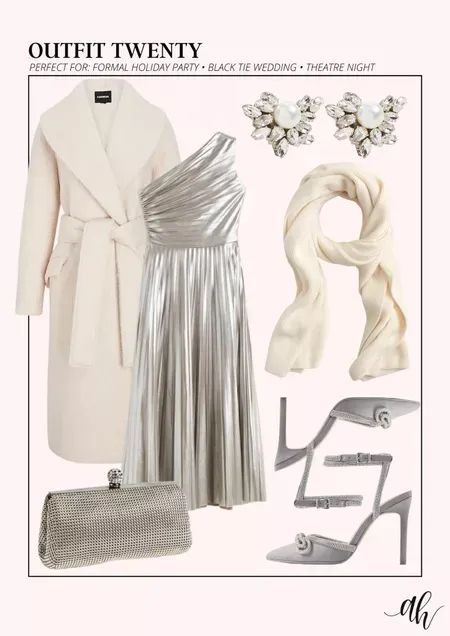 Stunning one shoulder silver dress and matching chain link clutch great for Black tie wedding or holiday party. #LTKstyletip #LTKSeasonal #LTKHoliday Silver Dress Clutch, Accessories For Silver Dress, Alyson Haley, Holiday Party Outfit, Holiday Planning, Black Tie Wedding, Cold Weather Outfits, Silver Dress, Fall Winter Outfits