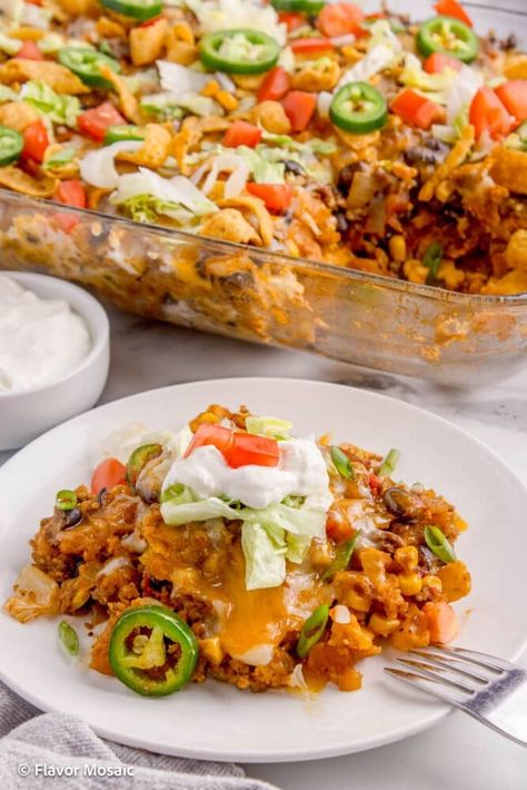 Frito Taco Pie Recipe - Flavor Mosaic Frito Taco Pie, Frito Pie Recipe, Taco Pie Recipes, Favorite Casserole Recipes, Beef Recipe Instant Pot, Frito Pie, Taco Pie, Baked Casserole, Melty Cheese