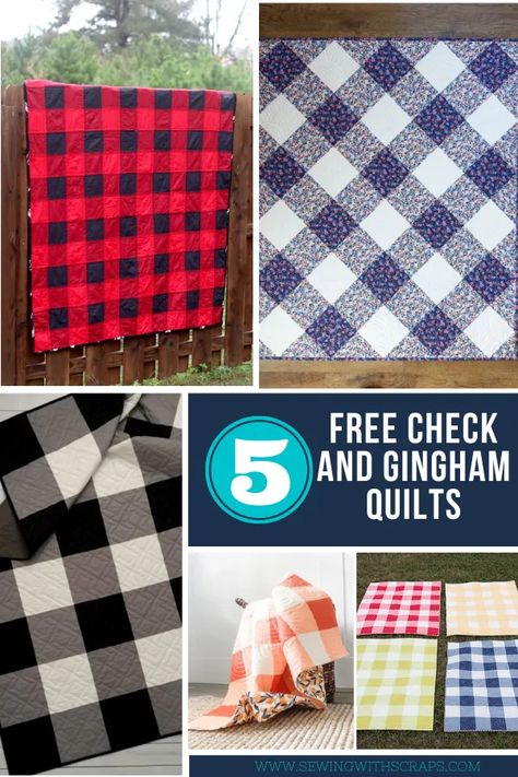 5 Free Check and Gingham Quilts - Sewing With Scraps Gingham Quilts, Sewing With Scraps, Pillow Cases Tutorials, Gingham Quilt, Quilting Math, Easy Quilt Patterns, Quilt Block Tutorial, Gingham Fabric, Free Quilting