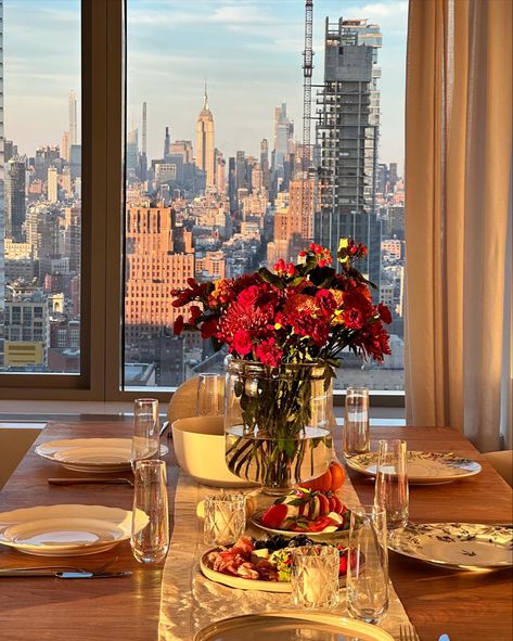 #newyorkcity #nyc #view Nyc View, Apartment View, Apartment Decor Inspiration, Fame Dr, Nyc Apartment, Large Windows, Apartment Decor, Decor Inspiration, Dining Room