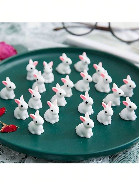 White  Collar  ABS   Embellished   Home Decor Easter Bunny Figurines, Miniature Easter, Miniature Rabbits, Rabbit Garden, Inspiration Painting, Rabbit Decor, Bunny Figurine, Rabbit Figurine, Mini Ornaments