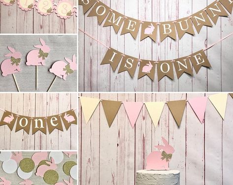 Somebunny Is One, Some Bunny Is Turning One, Bunny 1st Birthday, Easter Birthday Party, Bunny Theme, Bunny Birthday Party, 1st Birthday Party For Girls, Girl 1st Birthday, Bunny Party