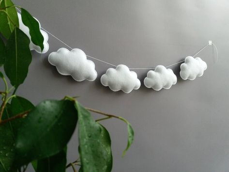 Cloud garland Felt garland Wall hanging nursery decor for | Etsy Cloud Wall Hanging Diy, Nursery Cloud Shelves, Cloud Bunting, Grey And White Cloud Nursery, Grey Moon And Stars Nursery, Cloud Garland, Boys Kids Room, Hanging Crib, Baby Shower Bunting