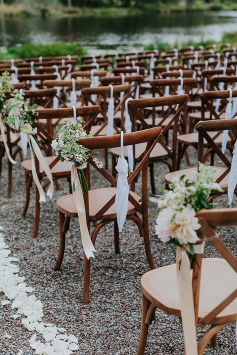 Mismatched Wooden Chairs Wedding, Wedding Wooden Chairs, Crossback Chairs Wedding, Tree Uplighting, Outside Wedding Ceremonies, Lighting Tree, String Lighting, Ceremony Chairs, Chair Decor