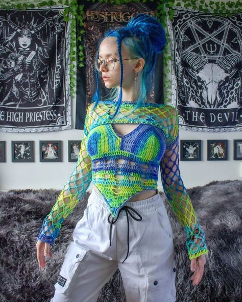 ☣️ Toxic Waste Set ☣️ Another venture into ravewear inspired clothing 💚 One of my most favorite multicolored yarns that I've worked with, from @alizeyarns. 100% mercerized cotton 🧶 . . . #crochet #womensfashion #crocheteveryday #crocheter #crochetaddict #crochetdesigner #crochetclothes #crochetclothing #crocheted #crocheting #crochetlove #crochetart #crochetartist #fiberart #fiberartist #handmade #handmadeclothes #handmadeclothing #handmadeaccessories #handcrafted #slowfashion #smallbusin... Crochet Rave, Crochet Sets, Toxic Waste, Sets Summer, Small B, Crochet Set, Rave Wear, Cotton Crochet, Crochet Art