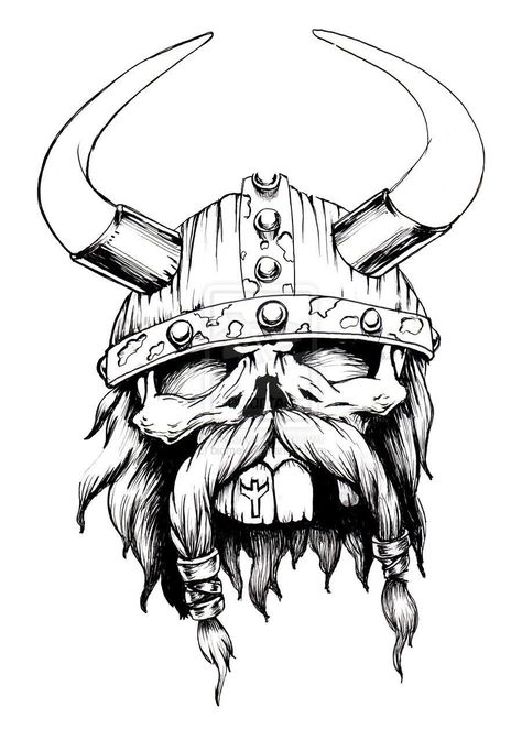 Viking Helmet Tattoo, Half Skull Tattoo, Viking Drawings, Viking Warrior Tattoos, Helmet Drawing, Art Viking, Helmet Tattoo, Half Skull, Viking Skull