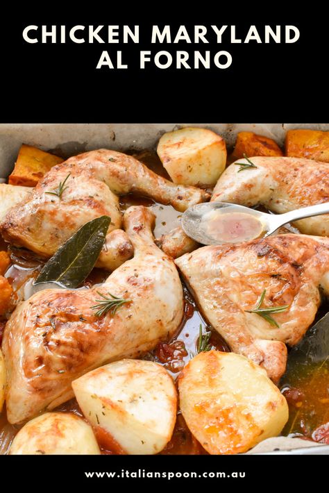 Need a new recipe for winter? Our oven baked chicken marylands will keep you warm through the colder months. Get the recipe on Italian Spoon today. Chicken Maryland Recipes Dinners, Chicken Maryland Recipes, Maryland Chicken, Chicken Maryland, Chicken Roast, Cut Recipe, Italian Chicken Recipes, Chicken Kebabs, Quick Chicken