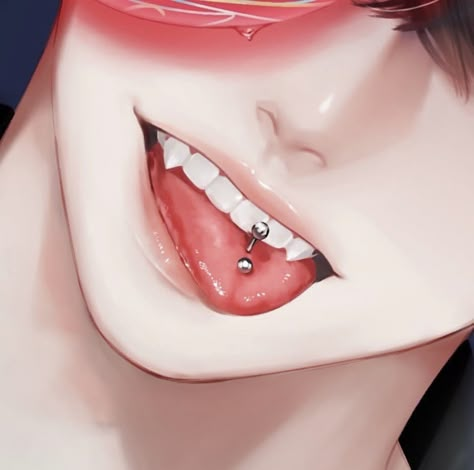 Mouth Tongue Reference, Anime Tongue Piercing, Tongue Piercing Drawing Reference, Drawing Tongue Out, Tongue Drawing Anime, Anime Mouth Drawing Fangs, Mouth Tongue Out, Anime Mouth Fangs, Tongue Out Pose Drawing