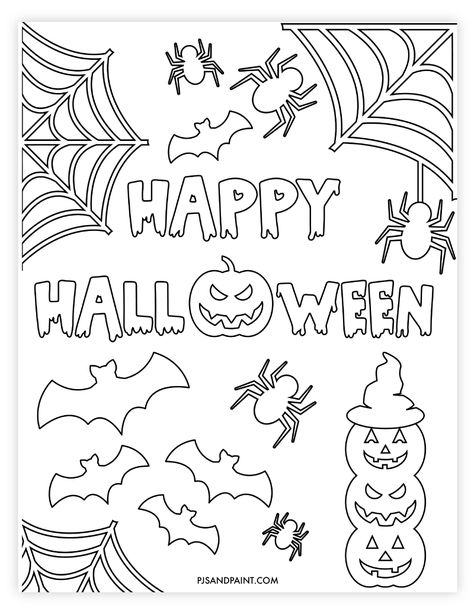 Happy Halloween Coloring Pages, Free Printable Halloween Coloring Pages, Happy Halloween Cards, Halloween Coloring Pages Printable, Halloween Coloring Pages For Kids, Bat Coloring Pages, Colors For Toddlers, Spider Coloring Page, Free Printable Halloween