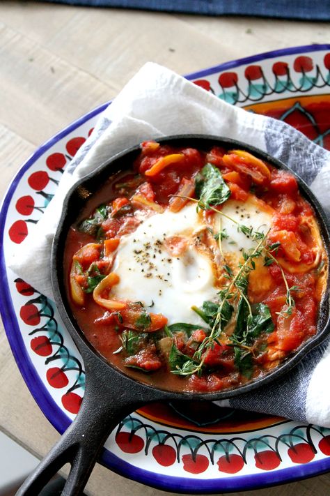 Moroccan Shakshuka for Brunch Moroccan Shakshuka, Middle East Food, Moroccan Recipes, Preserved Lemon, Preserved Lemons, Slow Cooker Recipe, Yellow Pepper, Fire Roasted Tomatoes, Moroccan Food