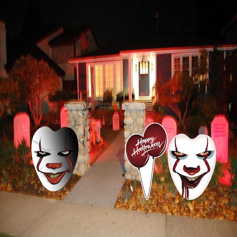 PRICES MAY VARY. The scary clown halloween yard decoration set comes with 3Pcs different signs.Using them for your yard decor or lawn decor is the best choice to welcom the coming halloween holidays and everyone will be so surprised with these amazing decorations. You will love the decorating for halloween holiday with awesome outdoor decorations set. These outdoor decorations have 3 different designs (as picture shown)and are really fit the Halloween party theme, which will add great accent to Halloween Yard Signs, Happy Birthday Yard Signs, Eyes Halloween, Halloween Balloon, Happy Balloons, Killer Clown, Halloween Decorations Outdoor, Clown Halloween, Halloween Wood Crafts