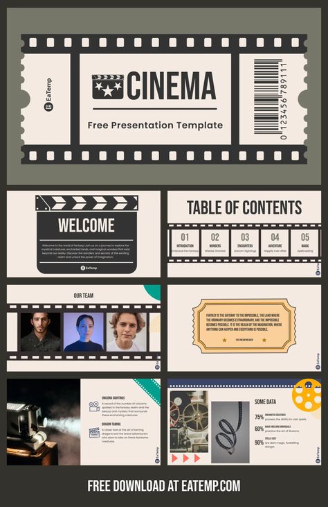 Movie Powerpoint Template, Figma Presentation Template, Movie Presentation Design, Power Point Templates Free Presentation Powerpoint Slide Designs, Google Slide Ideas, Power Point Design Ideas, Google Slides Ideas, Cute Google Slides, Ppt Design Templates