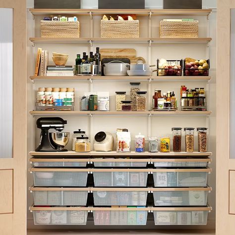 Custom Spaces | Elfa | The Container Store Elfa Pantry Ideas, Container Store Pantry, Kitchen Wall Organizer, Pantry Garage, Elfa Closet, Homeschool Room Organization, Pantry Closet Design, Closet Pantry, Pantry Containers