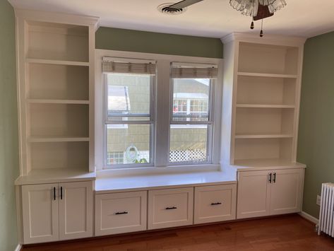 Window Built-In – Maryland Carpentry Bookshelves On Either Side Of Window, Built Ins Around A Window, Wrap Around Built Ins, Diy Built Ins Around Window, Asymmetrical Built Ins, Built In Shelves Around Window, Built In Bookshelves Around Window, Built Ins Around Window, Built In Dining Room Seating