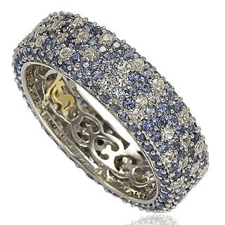 Suzy Levian Sterling Silver 5 1/3ct TGW Sapphire and Diamond Accent Eternity Pave Ring Modern Eternity Band, Levian Jewelry, Diamond Anniversary Bands, Amethyst And Diamond Ring, White Sapphire Ring, Diamond Anniversary, Pave Ring, Rings Cool, Anniversary Bands