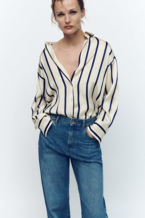 Women's Shirts & Blouses | Explore our New Arrivals | ZARA United States Flowy Shirt, Satin Shirt, Spring Shirts, Poplin Shirt, Striped Blouse, Oversized Shirt, Styl Vintage, Silk Blouse, Look Fashion