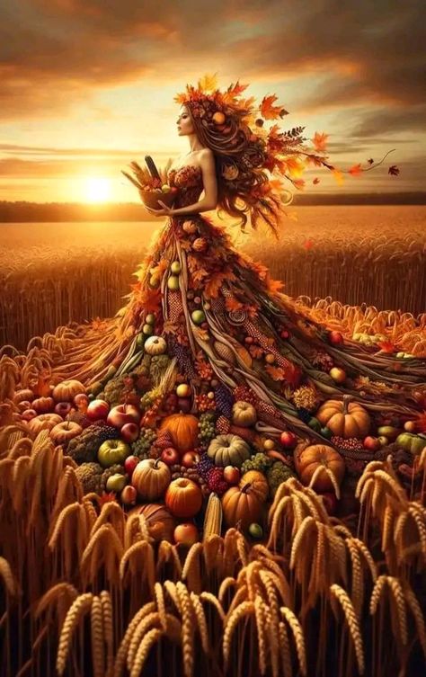 Mabon Art Illustration, Autumn Goddess Art, Mabon Goddess, Diy Altar, Autumn Goddess, Beautiful Morning Images, Pagan Inspiration, Female Warrior Illustration, Seasons Lessons