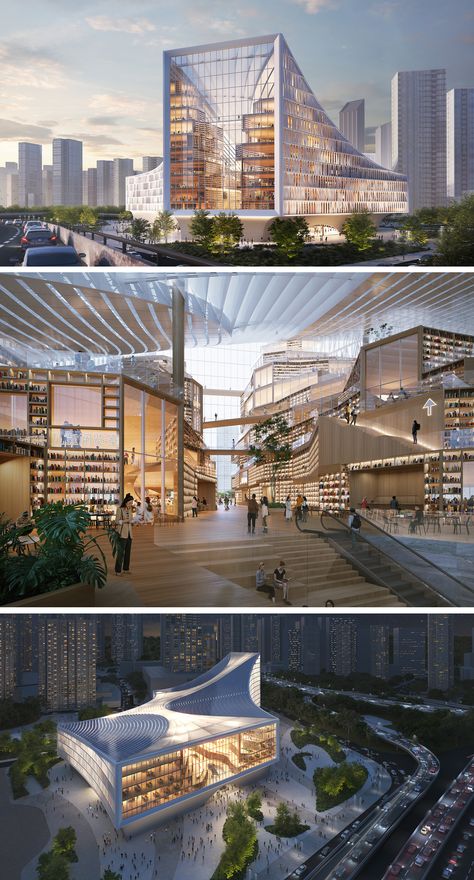 Futuristic Architecture Buildings, Canyon Architecture, Mall Design Architecture Plan, Modern Library Architecture, Mall Architecture, Futuristic Library, Commercial Center, Futuristic Building, New Urbanism