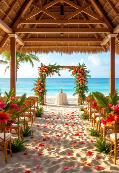 Small Wedding Ideas Tropical Beach Wedding Arch, Tropical Wedding Theme Colors, Tropical Wedding Theme Elegant, Hawaiian Wedding Theme, Wedding Tropical Theme, Island Wedding Ideas, Vibrant Tropical Wedding, Hawaii Theme Wedding, Caribbean Wedding Theme