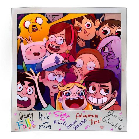 Gravity Falls, Rick and Morty, Star vs. the Forces of Evil, Steven Universe, Adventure Time, and Over the Garden Wall Desenhos Gravity Falls, Fandom Crossover, Over The Garden Wall, Cartoon Crossovers, Star Butterfly, Star Vs The Forces Of Evil, Star Vs The Forces, Force Of Evil, Cartoon Shows