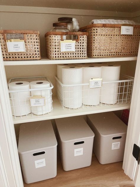 Albany Cane Rattan Bins curated on LTK Baskets For Shelves Storage Ideas, Linen Pantry, Laundry Basket Ideas, Walk In Pantry Organization, Organization Bins, Becky Hillyard, Pantry Organization Ideas, Laundry Basket Storage, Pantry Organisation