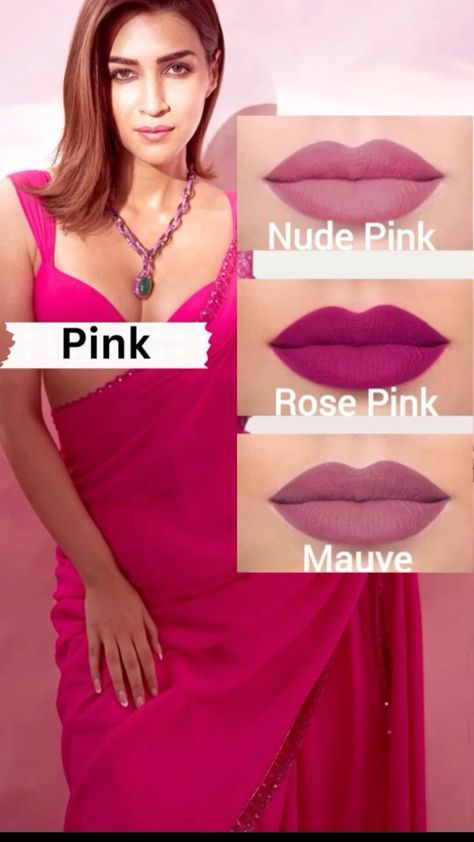 Lipstick Shades Tutorial, Lipstick For Pink Outfit, Lipstick For Purple Dress, Lipstick According To Dress Color, Lipstick Guide For Outfits, Lipstick Combos, Pakistani Makeup Looks, Makeup Routine Guide, Lipstick Guide